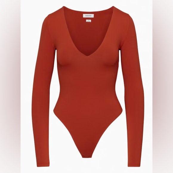 Babaton Tops - Aritzia (NWT) Babaton Contour V-Neck Longsleeve Bodsuit Corsa Red